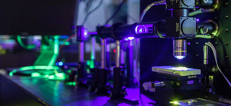 Advanced optical instrumentation used in a photonics research laboratory.