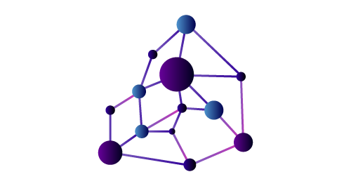 Network of interconnected circular nodes forming a three-dimensional structure.