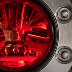 Quantum photonics device inside a laboratory measurement chamber.